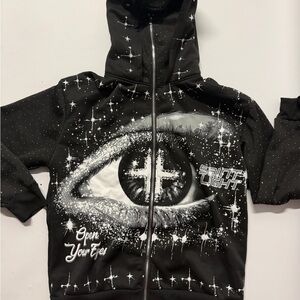 Black Zip-Up Hoodie - 'Open Your Eyes' Eye Graphic ski mask